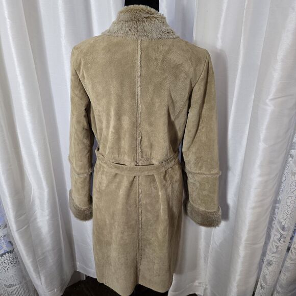 BRANDON THOMAS Penny Lane Coat Medium Tan Suede Leather Faux Fur Lining Vintage - Picture 6 of 15